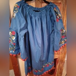 Velzera Royal Blue Top with Embroidered Floral Stitching